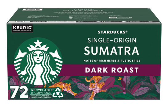 Starbucks Dark Roast K-Cup Coffee Pods, Single-Origin Sumatra, 72 ct.