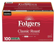 Folgers Classic Medium Roast K-Cup Coffee Pods, 100 ct.