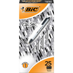 BIC Clic Stic Retractable Ballpoint Pen, Medium Point 1.0mm, Black Ink, 50 ct