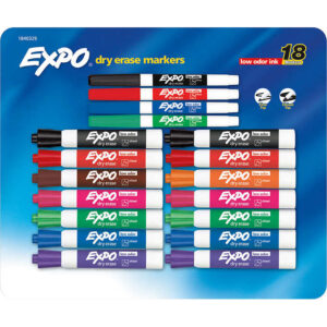 EXPO Dry Erase Marker, Chisel and Fine Tip, Assorted Colors, 18 ct